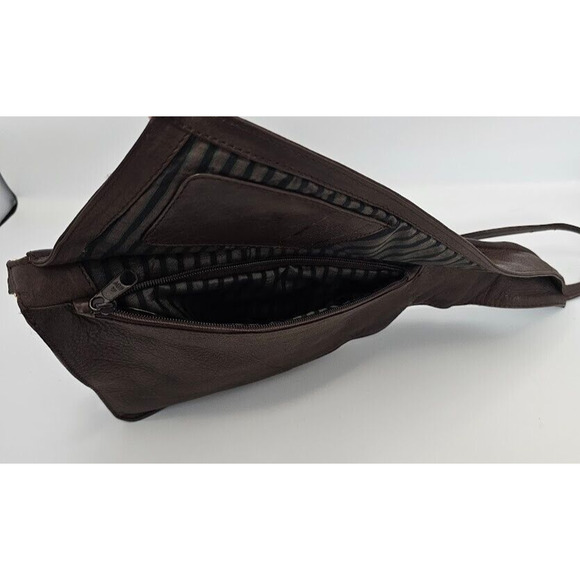HTF Shveta Genuine Leather Cross Body Sling Bag Asymmetrical Purse Brown 14"x7" - Picture 7 of 9